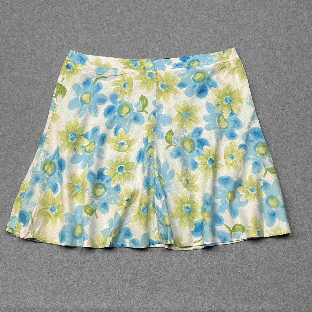 VTG Linen Blend Skirt Womens 18 Blue Green Floral Lime Yours George GLS21039 NWT